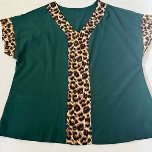 Women’s Plus Size Unbranded Top 2XL Green & Animal Print